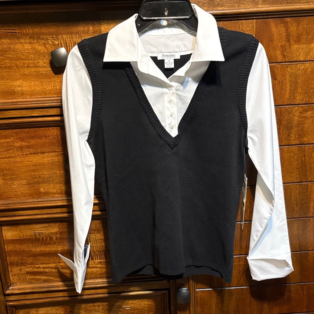 Black twofer V neck Sweater Vest